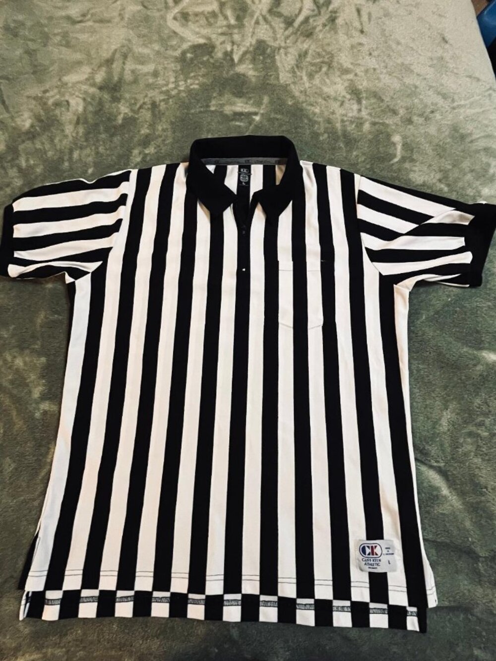 Cliff Keen Large Referee Umpire Mens Shirt Black White Stripe Zip Halloween